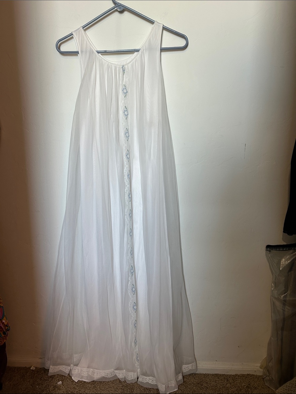 Vintage White Nightgown - Bridal White Maxi Dress with Delicate Lace Trim